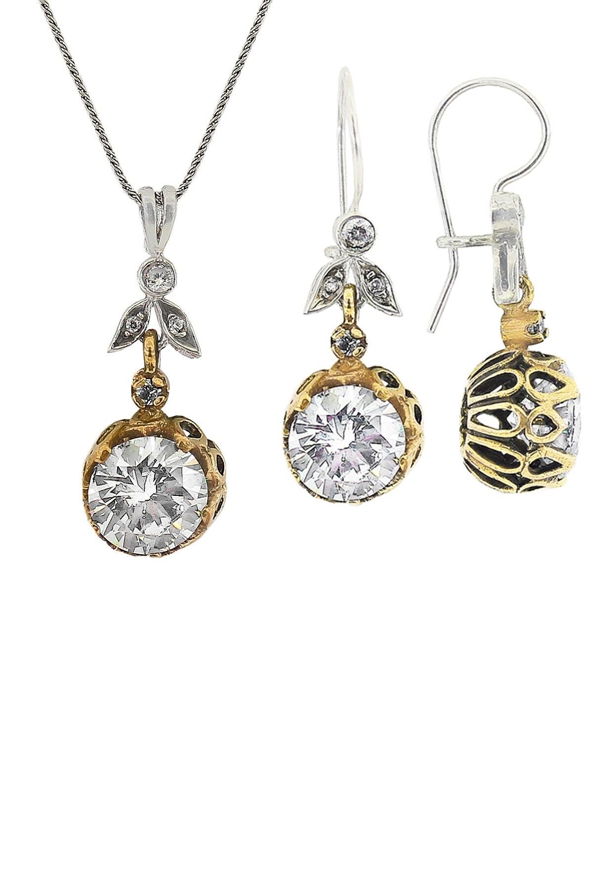 Gümüş zirkon tek taşlı otantik ikili set SGTL11593BEYAZ