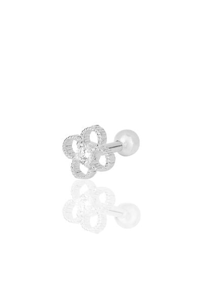 Gümüş rodyumlu zirkon taşlı yonca modeli Tragus helix Piercing küpe SGTL12200RODAJ