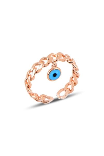 Gümüş rose, nazarlı alttan ayarlamalı zincir yüzük SGTL11450ROSE