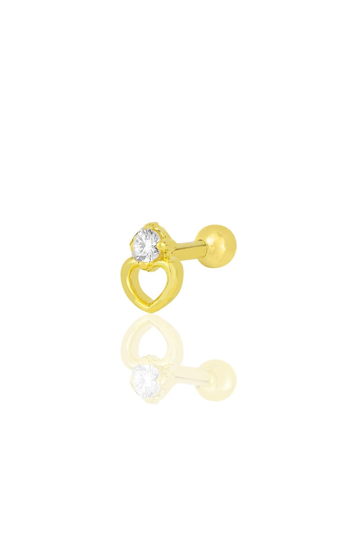 Gümüş altın yaldızlı zirkon tek taşlı kalp modeli Tragus helix Piercing küpe SGTL12209GOLD
