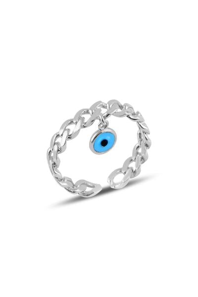 Gümüş rodyumlu , nazarlı alttan ayarlamalı zincir yüzük SGTL11450RODAJ