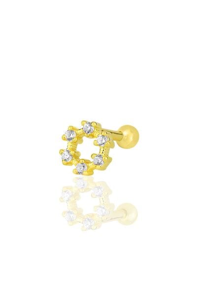 Gümüş altın yaldızlı zirkon taşlı simit modeli Tragus helix Piercing küpe SGTL12208GOLD