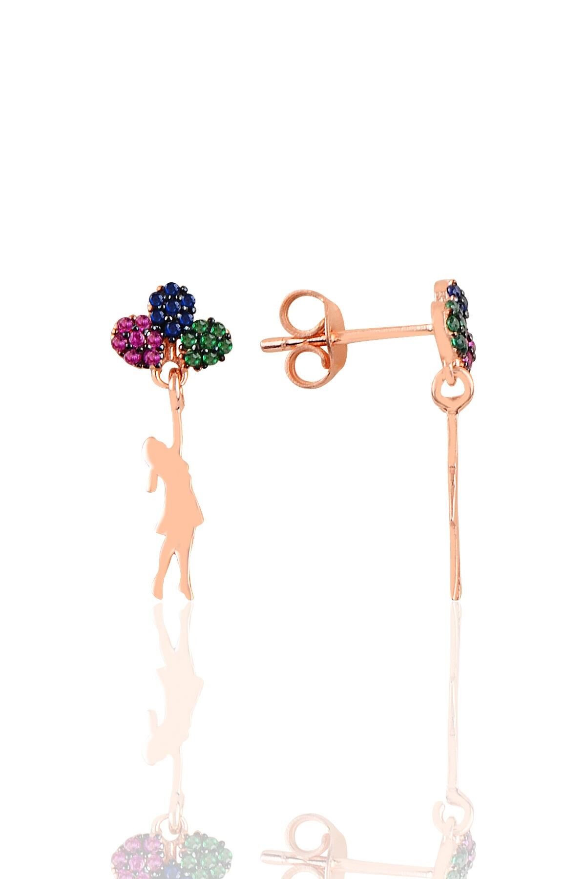 Gümüş rose  balonlu kız  küpe SGTL10751ROSE