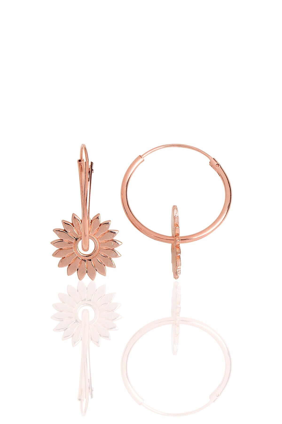 Gümüş rose sunflower halka küpe  SGTL11082ROSE