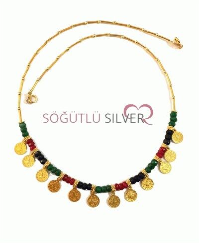 Tuğralı doğal taşlı kolye SGTL1753