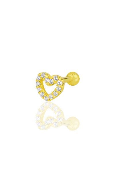 Gümüş altın yaldızlı zirkon taşlı kalp modeli Tragus helix Piercing küpe SGTL12206GOLD