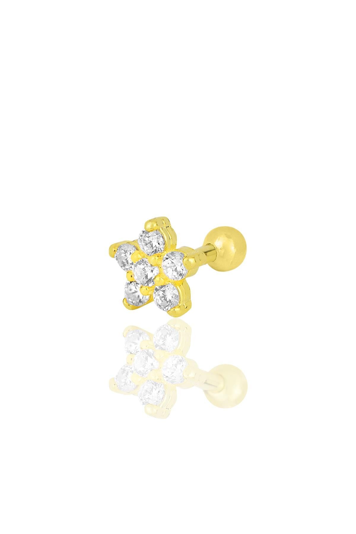 Gümüş altın yaldızlı zirkon taşlı papatya modeli Tragus helix Piercing küpe SGTL12205GOLD