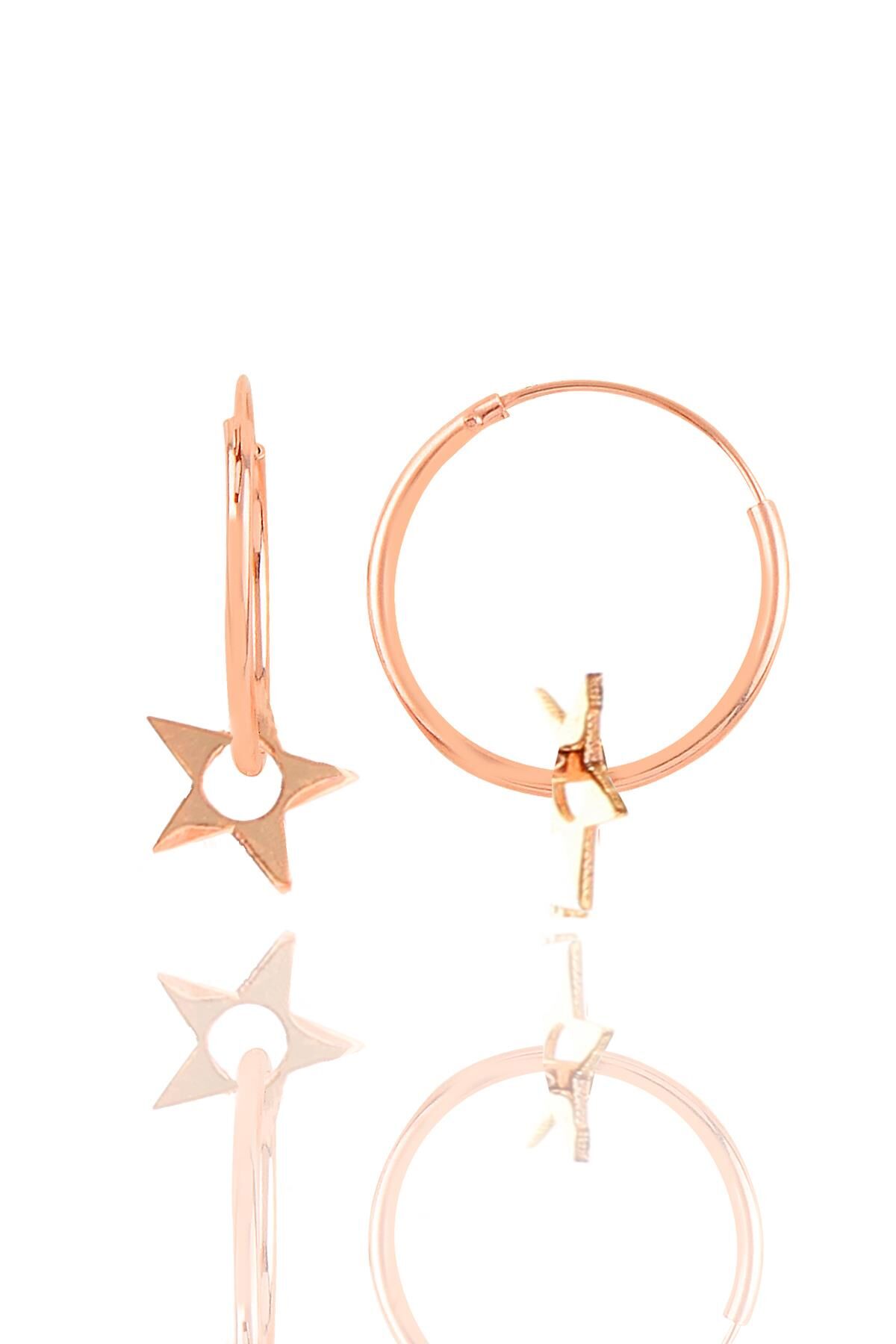 Gümüş rose yıldız halka küpe SGTL11079ROSE