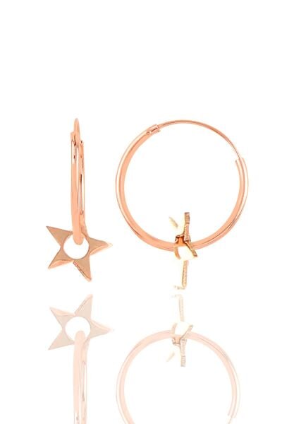 Gümüş rose yıldız halka küpe SGTL11079ROSE