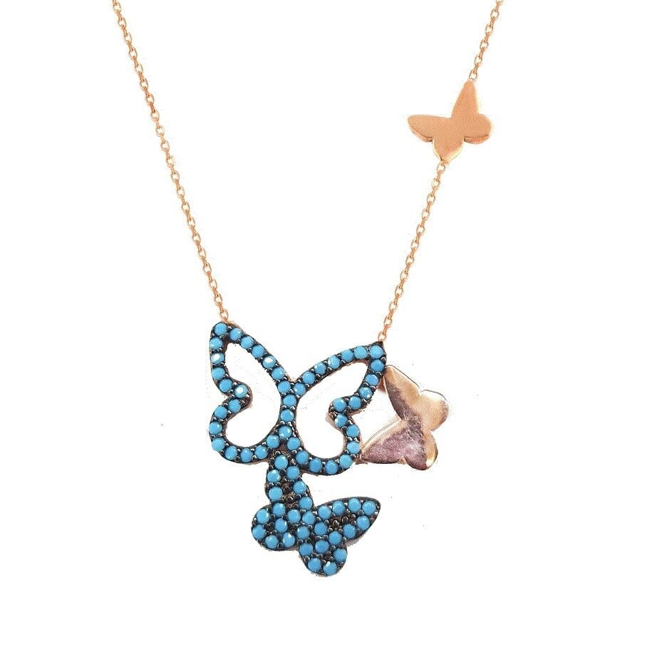 nano turkuaz taşlı bahar kelebekleri kolye SGTL2551