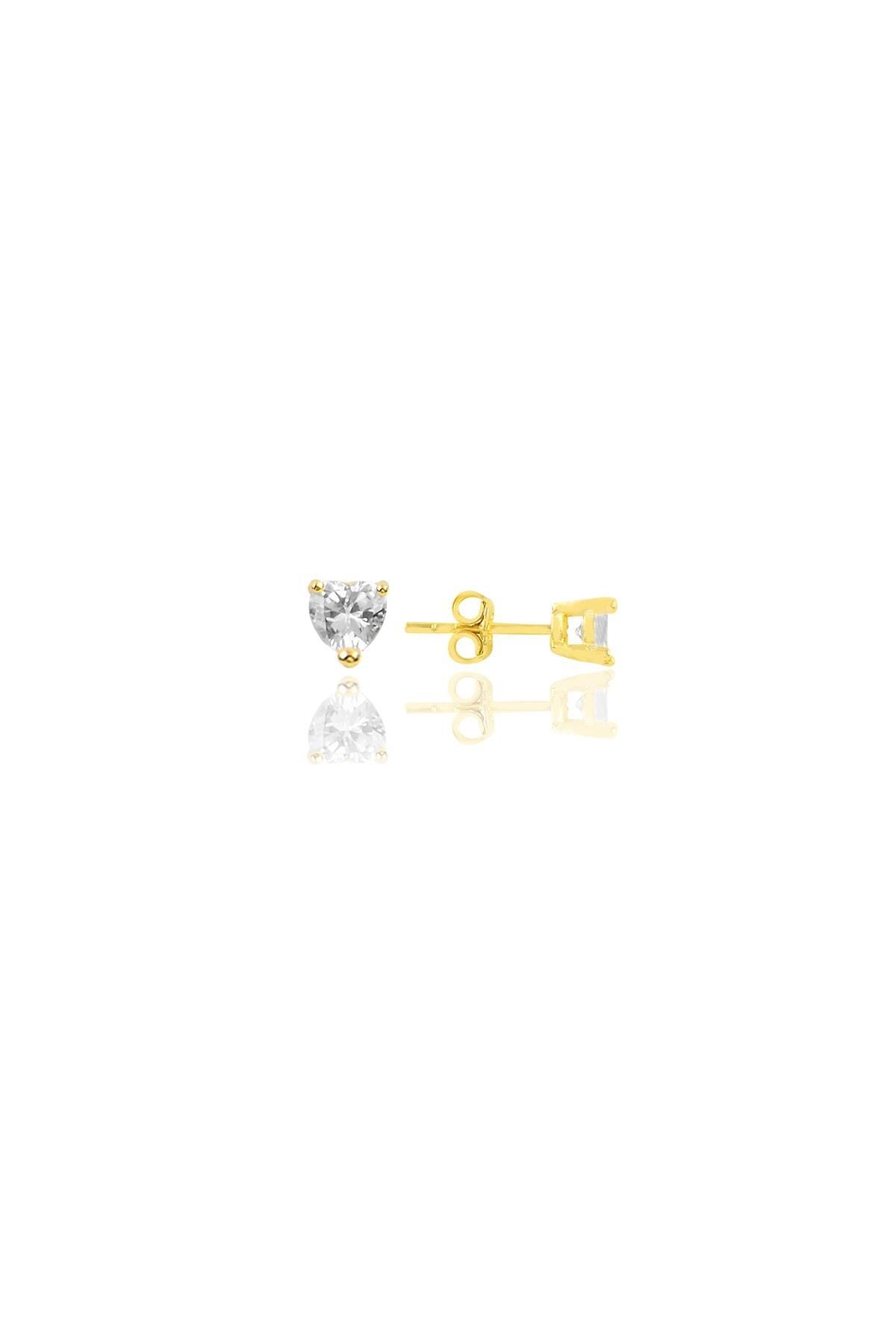 Gümüş altın yaldızlı zirkon taşlı 4 mm kalp küpe SGTL11934GOLD