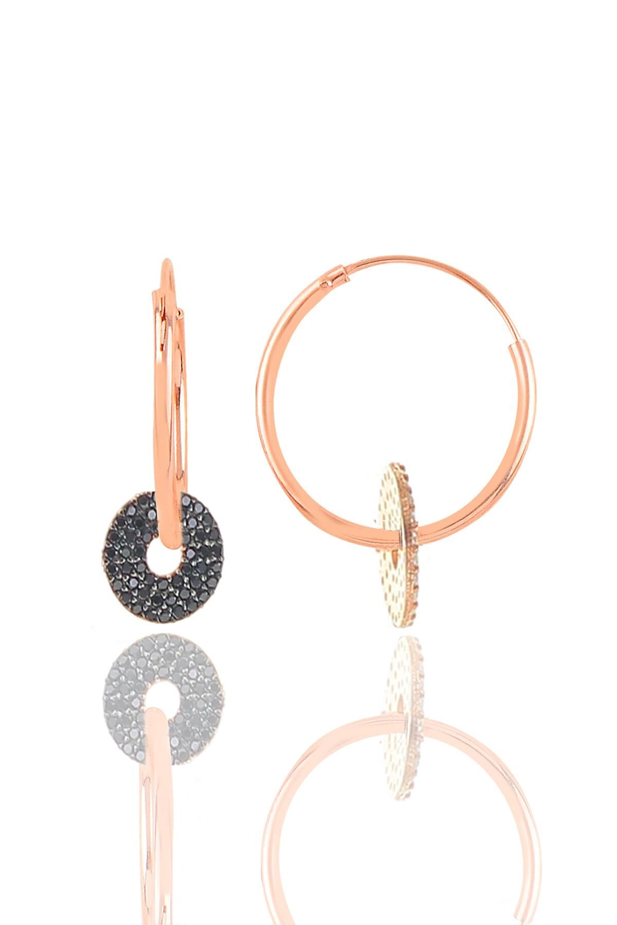 Gümüş rose oniks taşlı halka küpe SGTL11078SIYAH