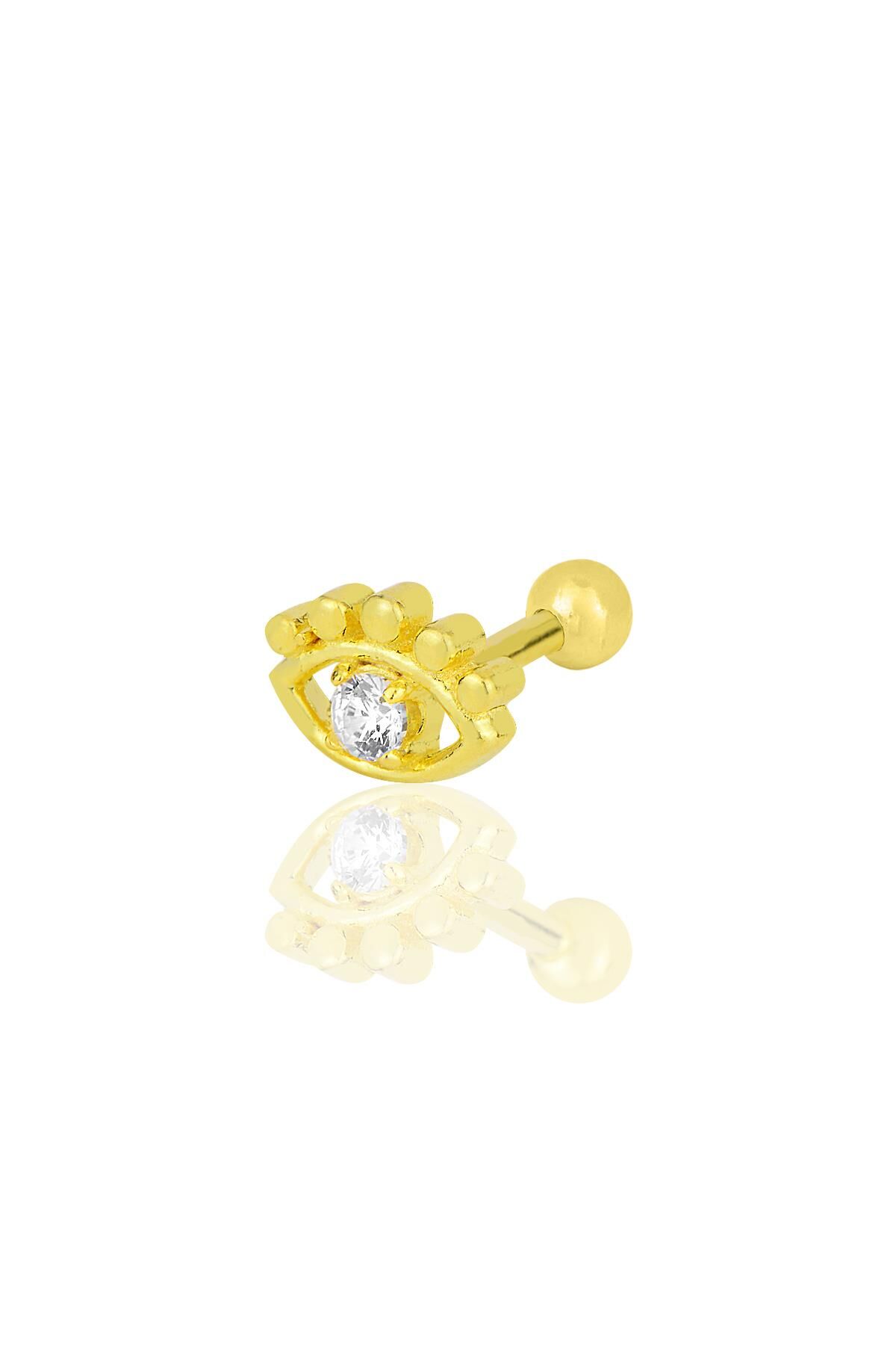 Gümüş altın yaldızlı zirkon taşlı kirpikli göz modeli Tragus helix Piercing küpe SGTL12202GOLD