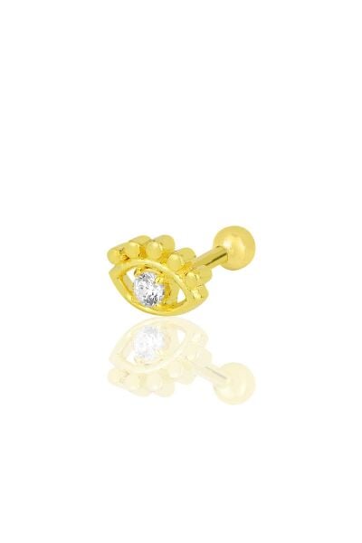 Gümüş altın yaldızlı zirkon taşlı kirpikli göz modeli Tragus helix Piercing küpe SGTL12202GOLD