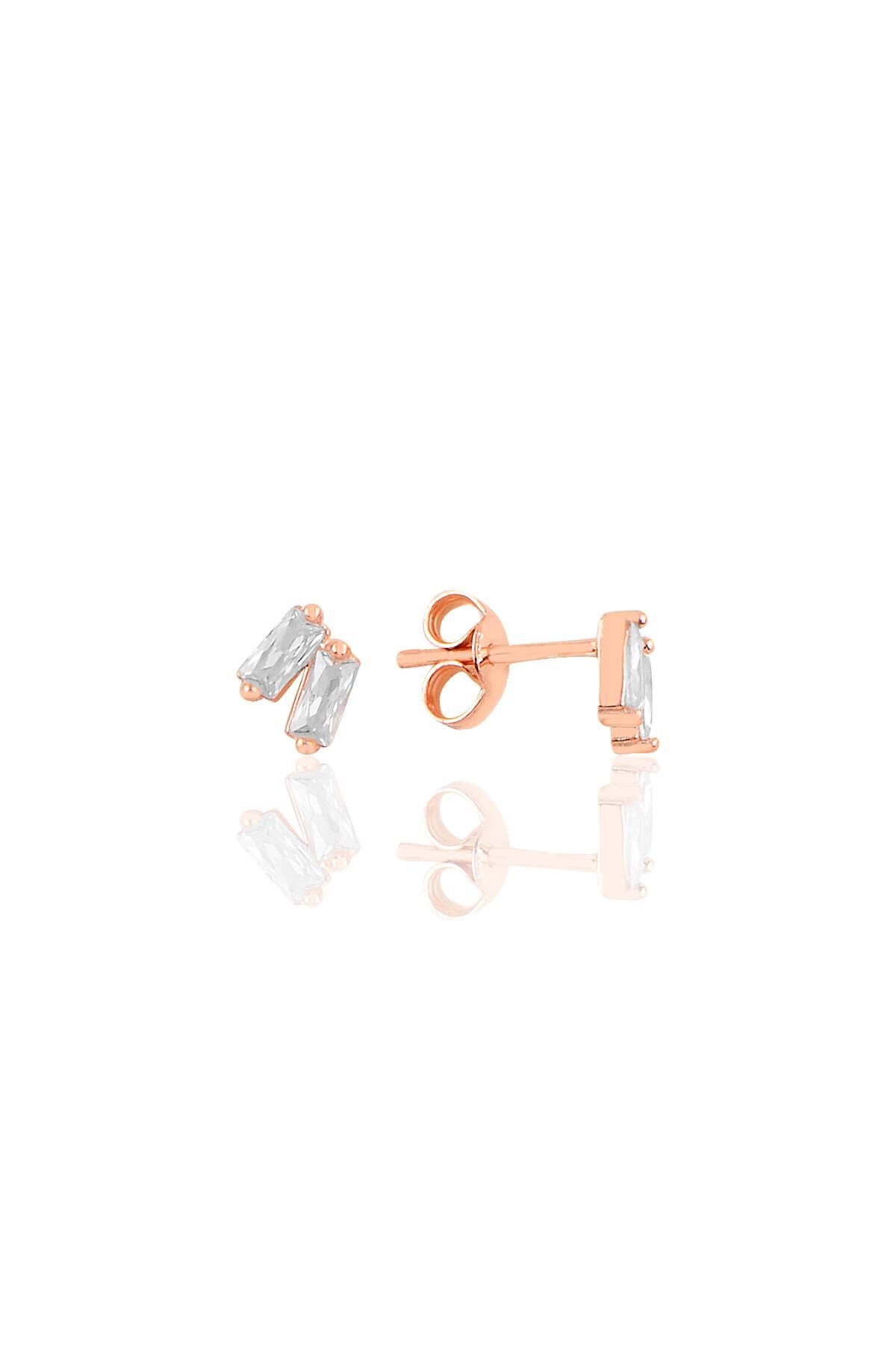 Gümüş rose iki  baget taşlı küpe SGTL10758ROSE