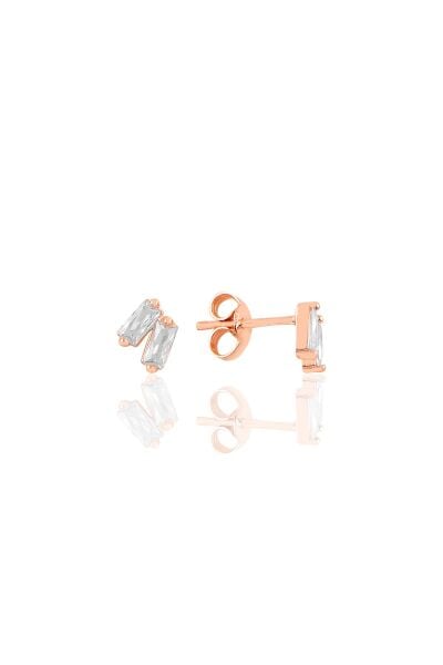 Gümüş rose iki  baget taşlı küpe SGTL10758ROSE