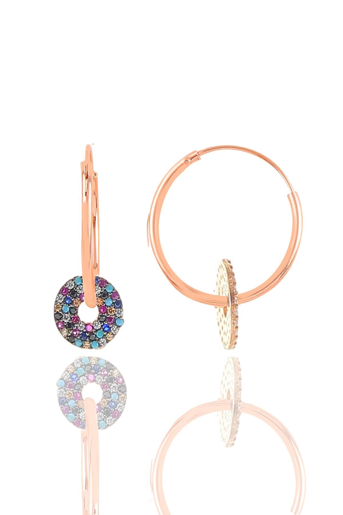 Gümüş rose renkli taşlı halka küpe SGTL11078RENKLI