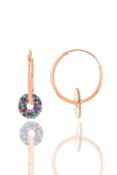 Gümüş rose renkli taşlı halka küpe SGTL11078RENKLI