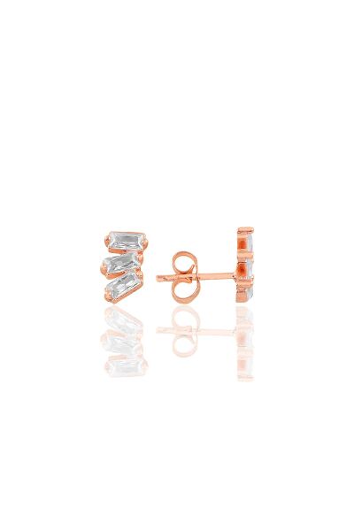 Gümüş rose üç baget taşlı  küpe SGTL10759ROSE