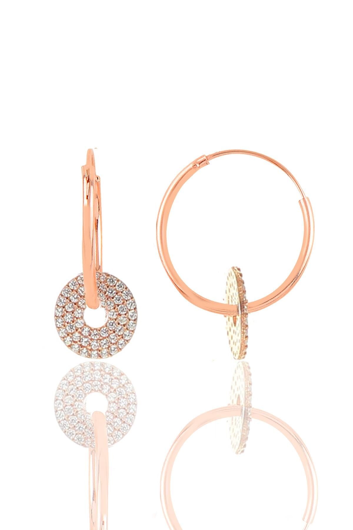 Gümüş rose zirkon taşlı halka küpe SGTL11078BEYAZ