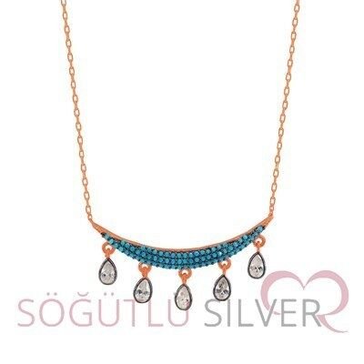 turkuaz taşlı damlalı kolye kolye4648