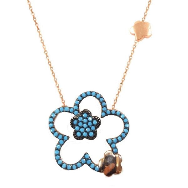 nano turkuaz taşlı bahar çiçekleri kolye SGTL2555