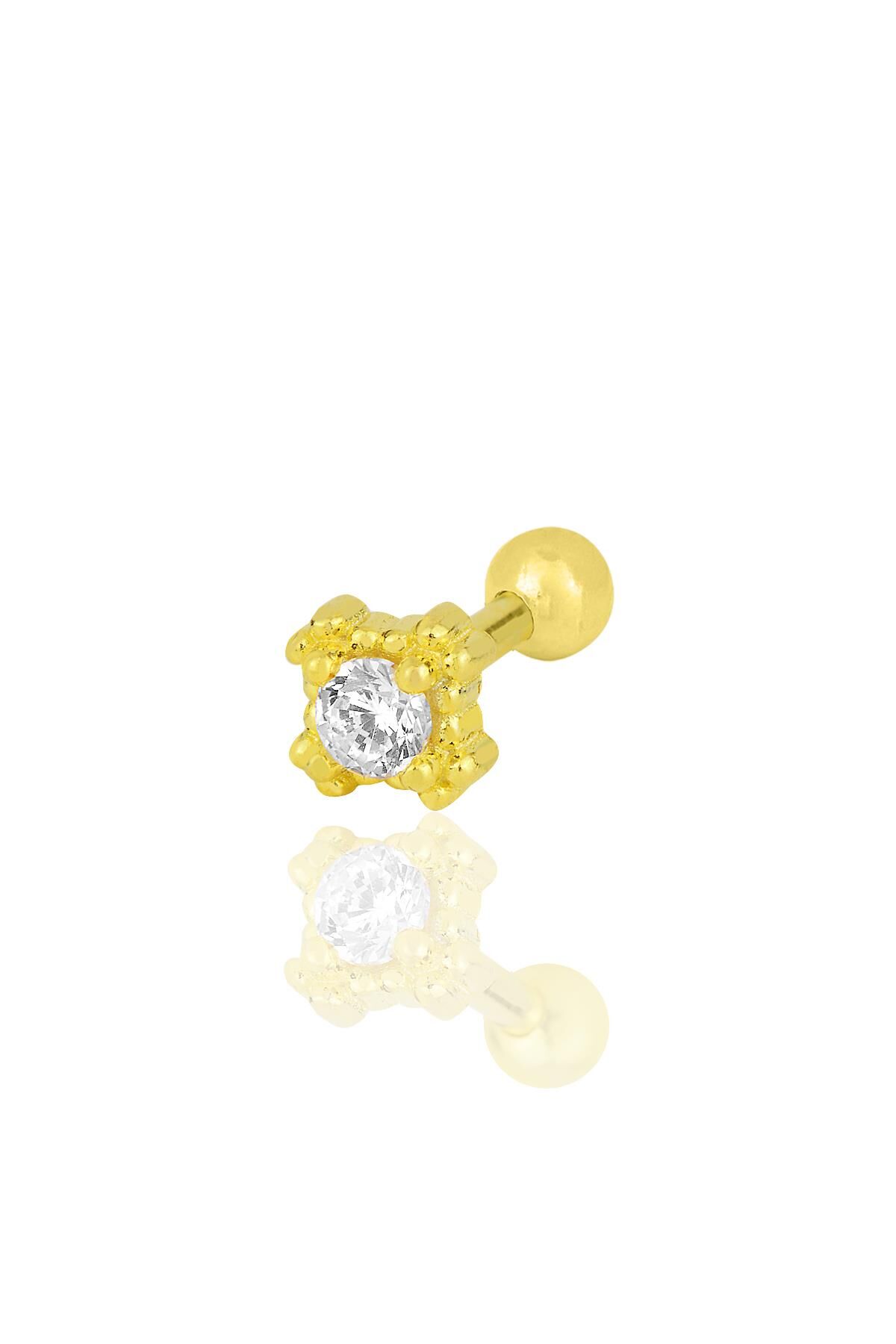 Gümüş altın yaldızlı zirkon tek taşlı Tragus helix Piercing küpe SGTL12199GOLD