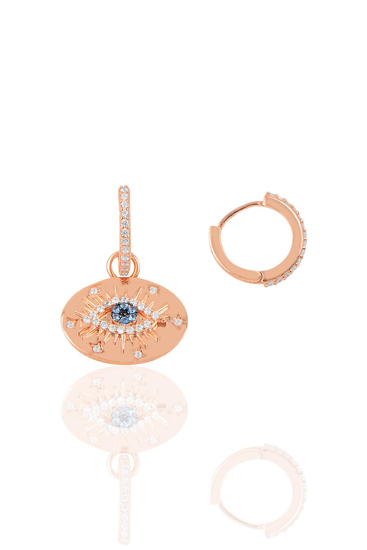 Gümüş rose zirkon taşlı lareyn tarz küpe SGTL10263LRY