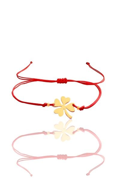 Gümüş rose yonca modeli makrome ip şans bileklik SGTL11932ROSE