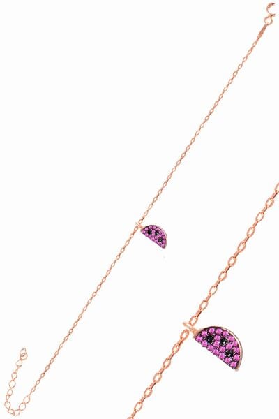 Gümüş rose oniks taşlı yarım karpuz bileklik SGTL11073ROSE