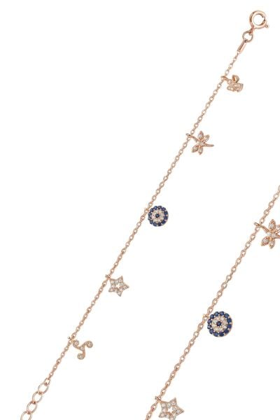 925 Ayar Gümüş Rose Zirkon Taşlı Nazarlı Şans Bileklik SGTL13257ROSE