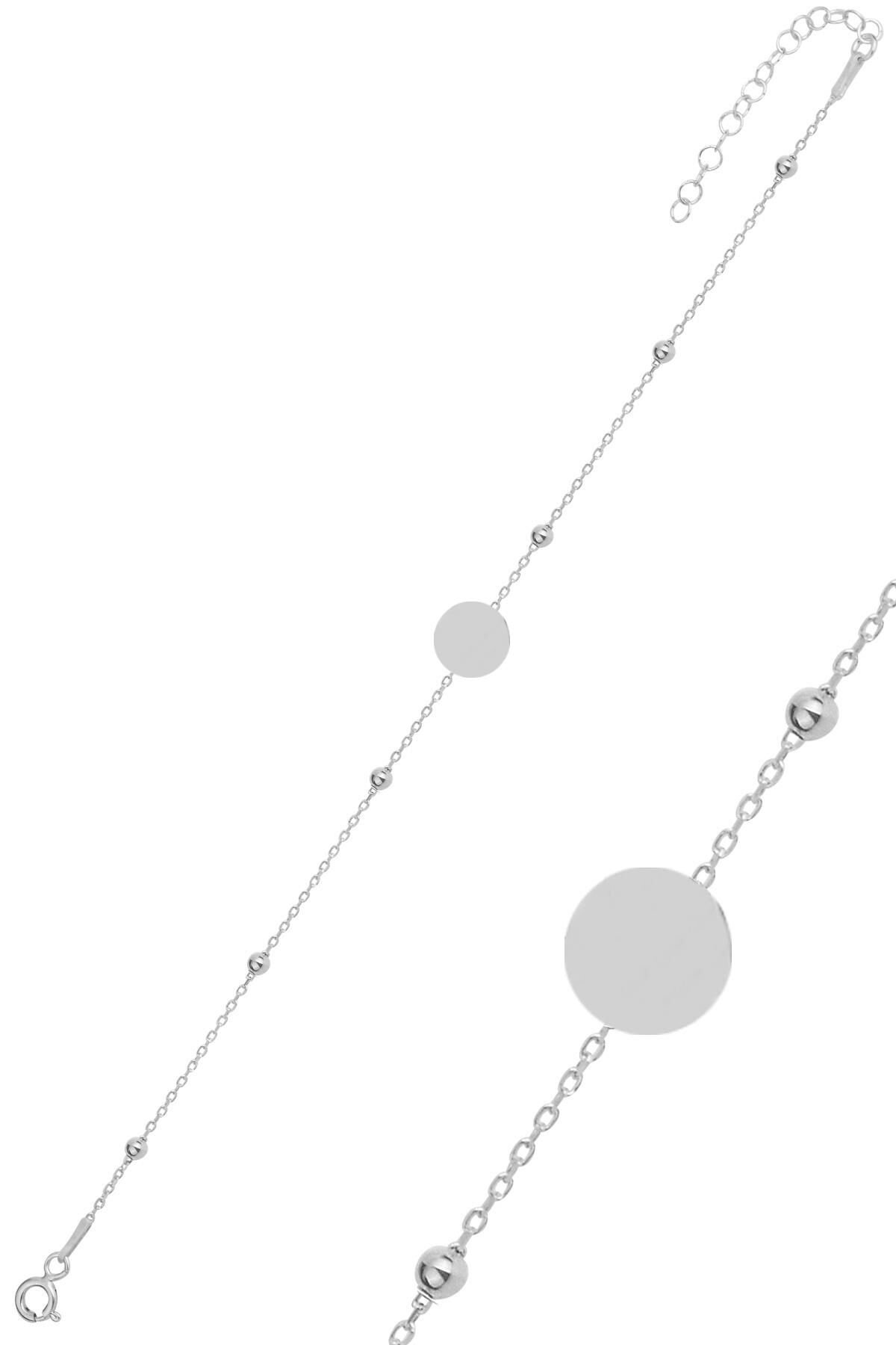 Gümüş rodyumlu gümüş top top zincirli pul bileklik SGTL11931RODAJ