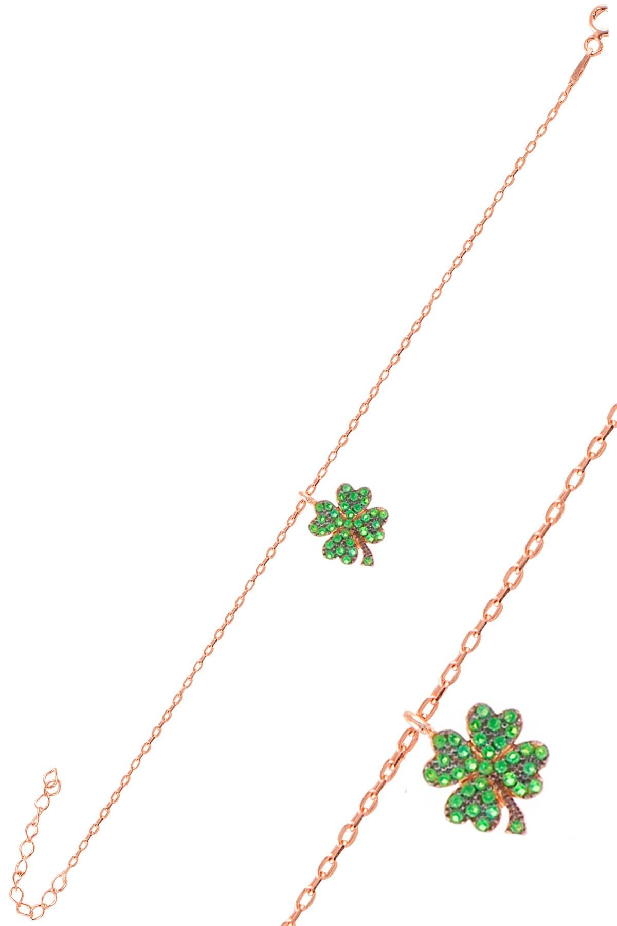 Gümüş rose yeşil taşlı yonca bileklik SGTL11072YESIL