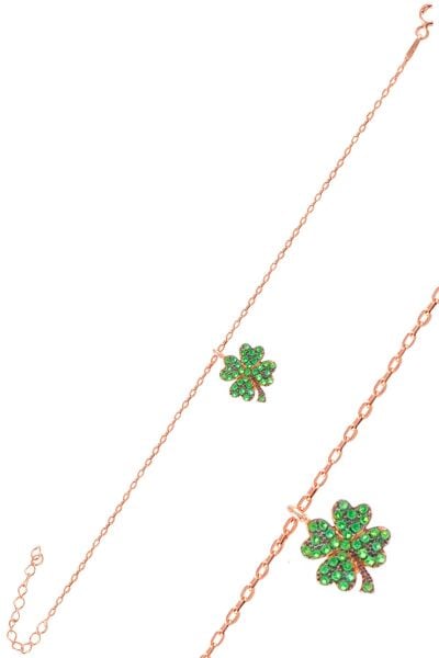Gümüş rose yeşil taşlı yonca bileklik SGTL11072YESIL