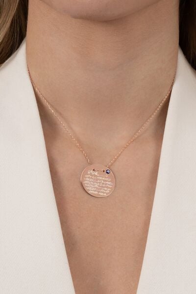 925 ayar gümüş kolye rose Ayetel Kürsi yazılı nazarlı büyük boy plaka kolye SGTL13138ROSE