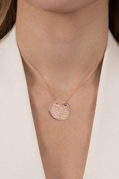 925 ayar gümüş kolye rose Ayetel Kürsi yazılı nazarlı büyük boy plaka kolye SGTL13138ROSE