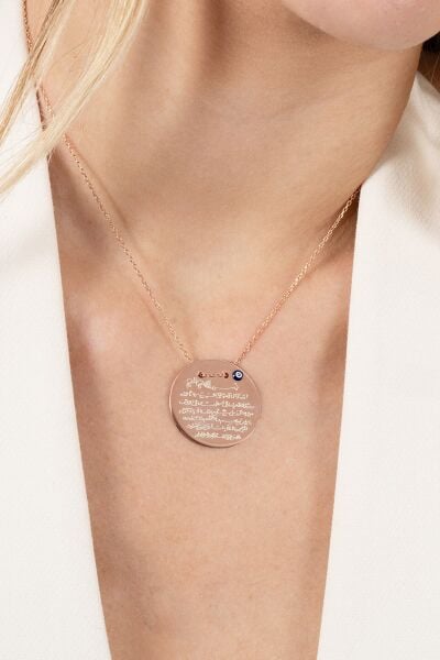 925 ayar gümüş kolye rose Ayetel Kürsi yazılı nazarlı büyük boy plaka kolye SGTL13138ROSE