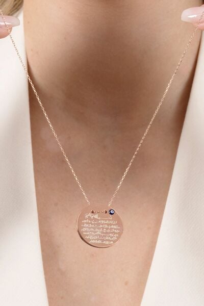 925 ayar gümüş kolye rose Ayetel Kürsi yazılı nazarlı büyük boy plaka kolye SGTL13138ROSE