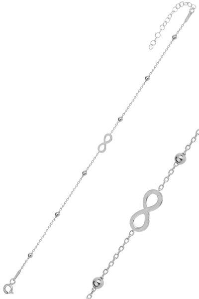 Gümüş rodyumlu gümüş top top zincirli sonsuzluk bileklik SGTL11930RODAJ