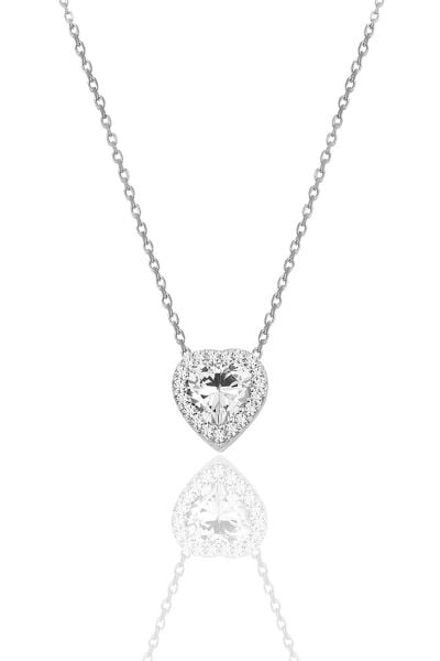 Gümüş rodyumlu zirkon taşlı pırlanta modeli  kalp ikili set SGTL10139RODAJ