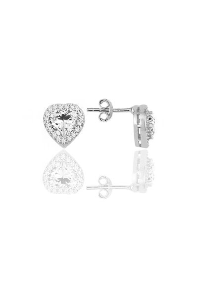 Gümüş rodyumlu zirkon taşlı pırlanta modeli  kalp ikili set SGTL10139RODAJ