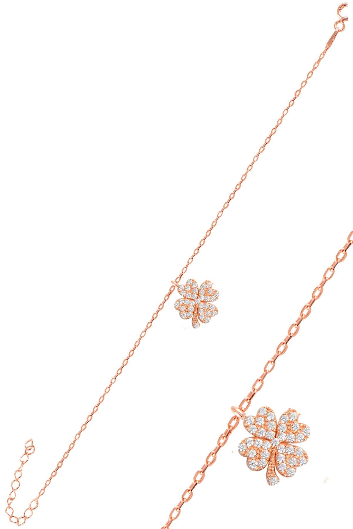 Gümüş rose zirkon taşlı yonca bileklik SGTL11072ROSE