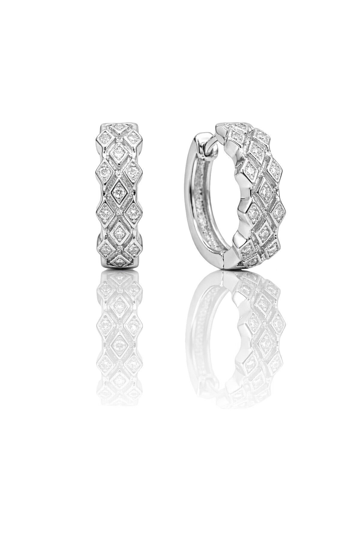 925 Ayar Gümüş Küpe Baklava Desenli Zirkon Taşlı Halka Küpe - Lüks Tasarım Halka SGTL13262RODAJ