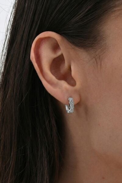 925 Ayar Gümüş Küpe Baklava Desenli Zirkon Taşlı Halka Küpe - Lüks Tasarım Halka SGTL13262RODAJ