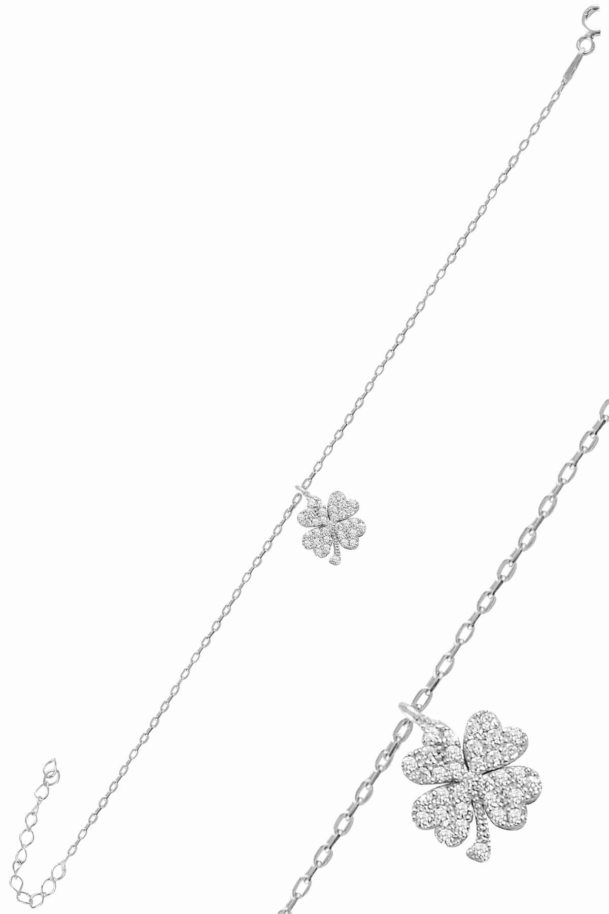 Gümüş rodyumlu zirkon taşlı yonca bileklik SGTL11072RODAJ