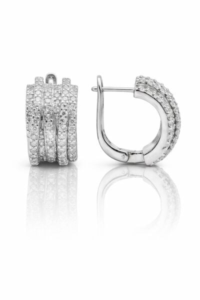 925 Ayar Gümüş Küpe Lüks Tasarım Sıralı Taşlı Halka Model J Küpe SGTL13263RODAJ