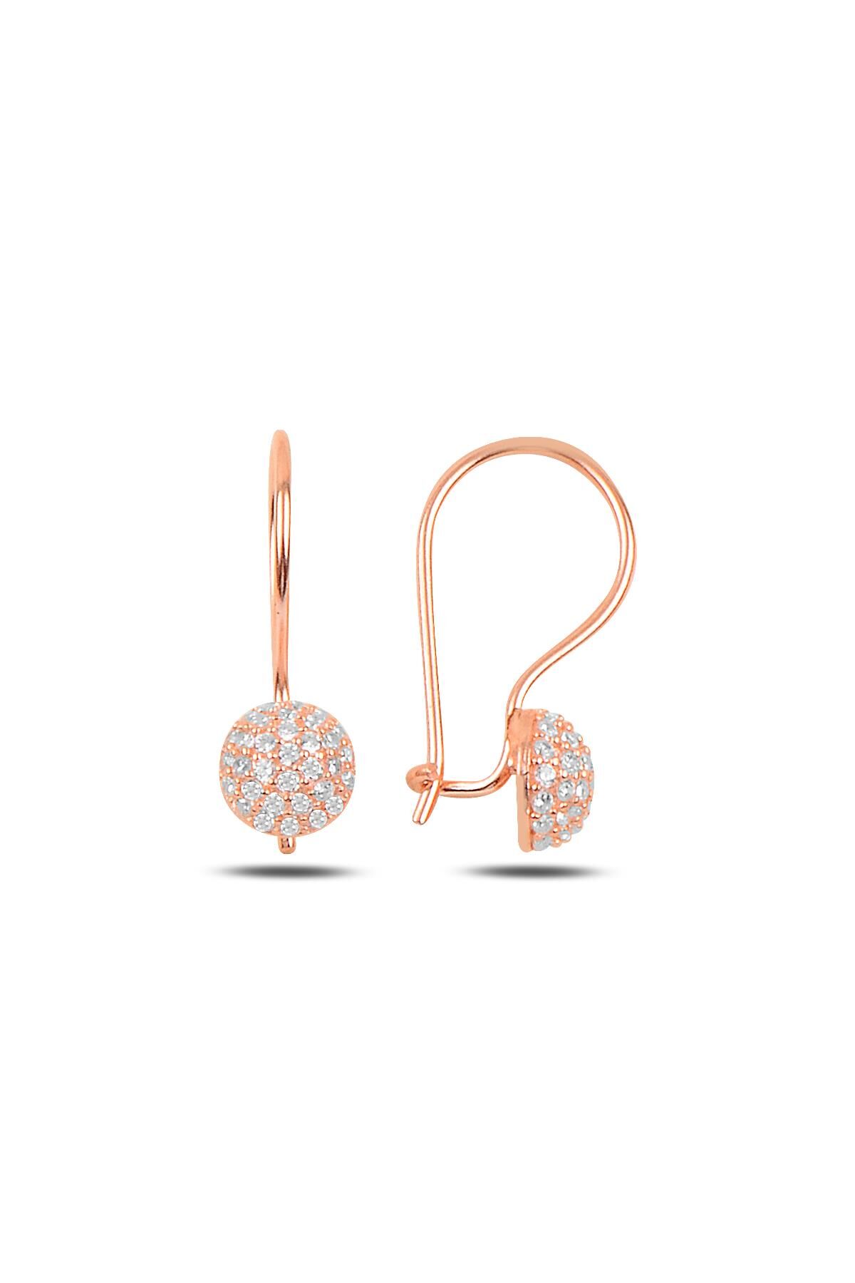 Gümüş rose zirkon taşlı çengelli yarım top küpe SGTL9938ZİRKON