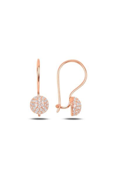 Gümüş rose zirkon taşlı çengelli yarım top küpe SGTL9938ZİRKON