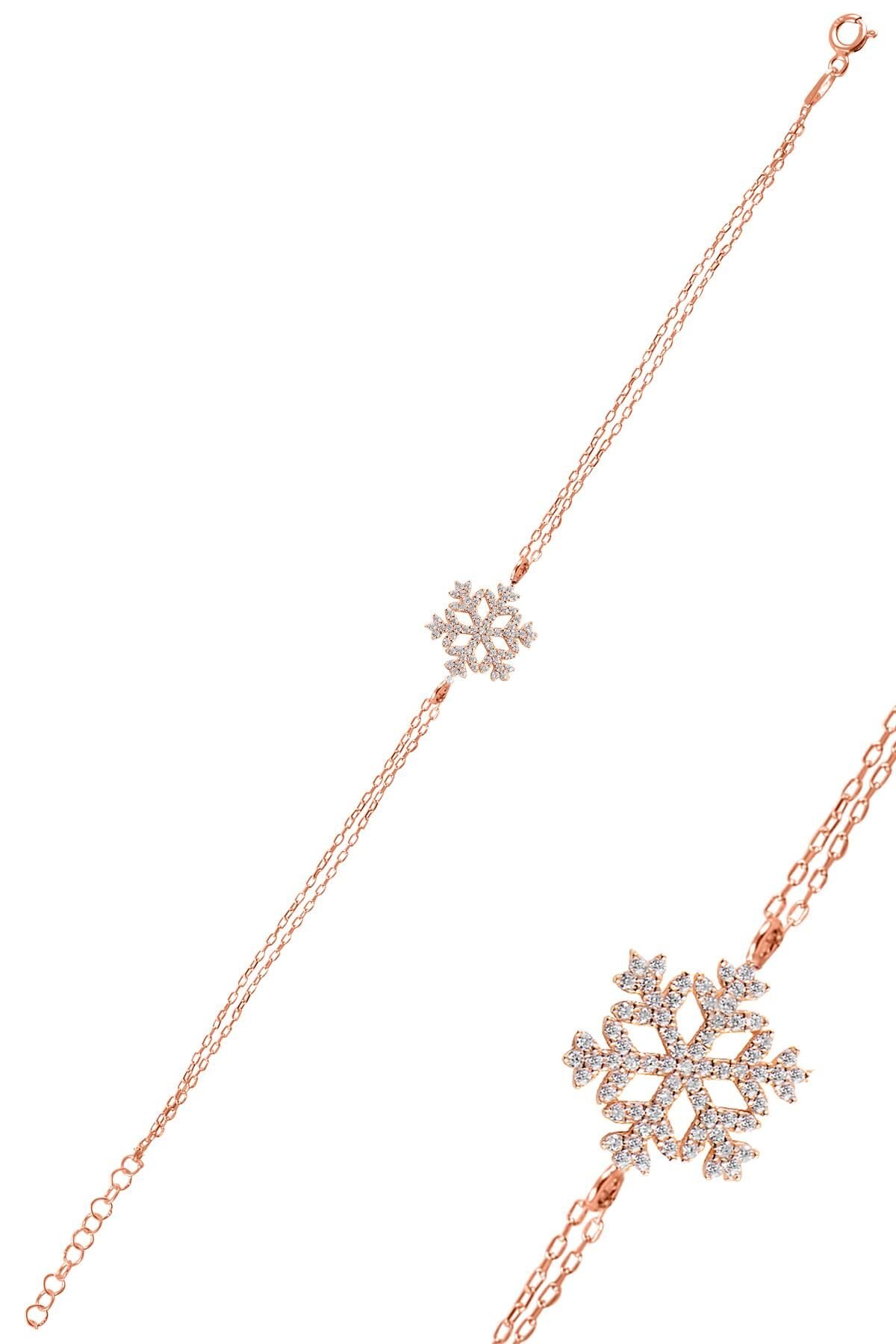 Gümüş rose zirkon taşlı kar tanesi bileklik SGTL11071ROSE