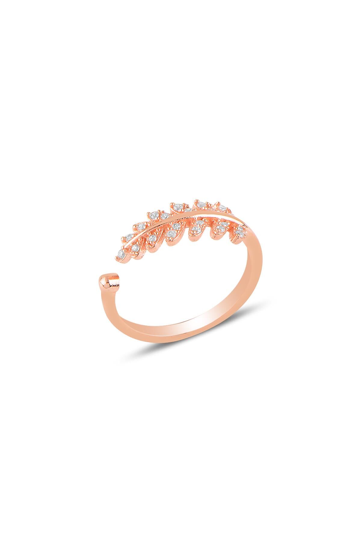 Gümüş rose zirkon taşlı ayarlamalı yaprak yüzük SGTL9947ROSE